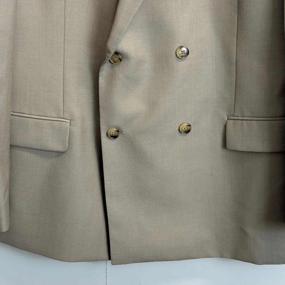 JOE Joseph Abboud Mens 46R Tan Khaki Double Breasted Peak Lapel Blazer Jacket